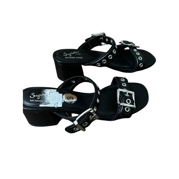 Seychelles Scarlette Black Low Block Heel with Silver Buckle Straps - Picture 1 of 5